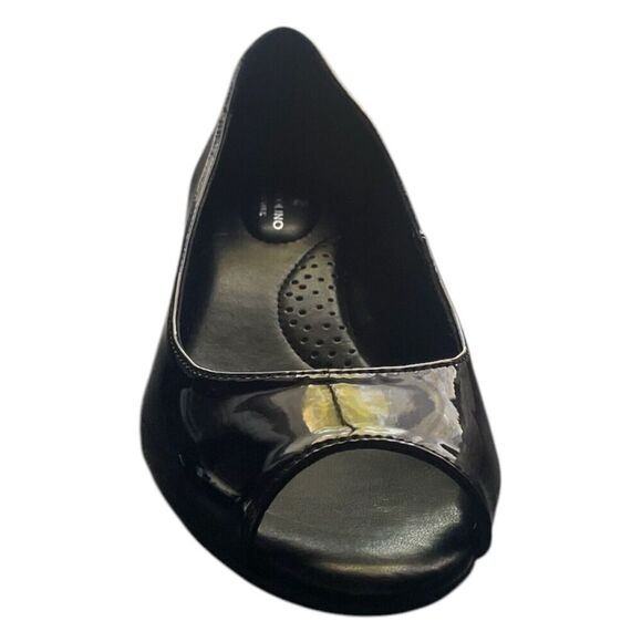 Bandolino Black Candra Peep Toe Wedge Womens Size 6W Patent Leather - Picture 2 of 8